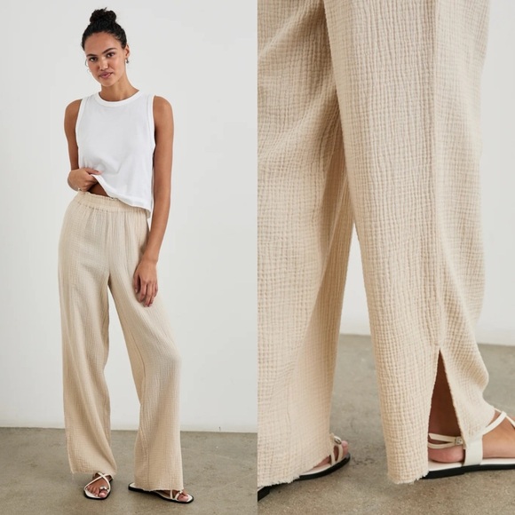 Rails Leon Pull On Pant in Flax Gauzy Breezy Lightweight Cotton Pockets Large - Picture 2 of 16